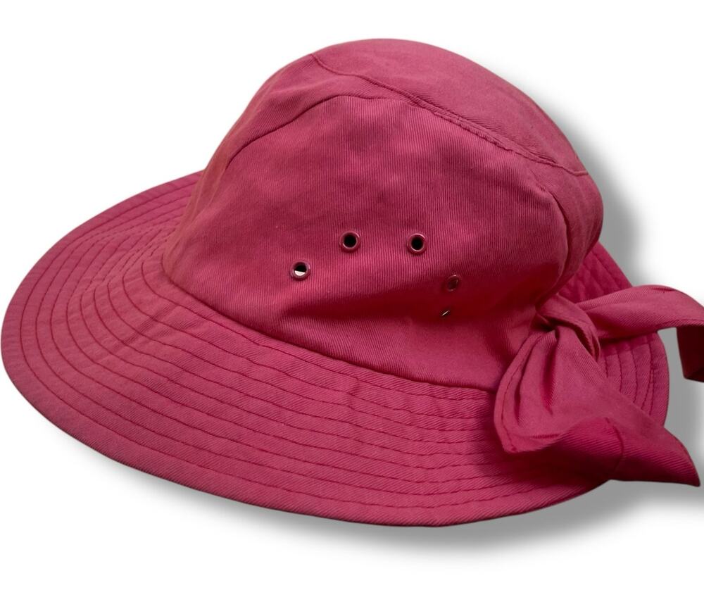 Betmar Pink Cotton Bucket Hat Vented Cloche Bow Sun Beach Travel Packable Women